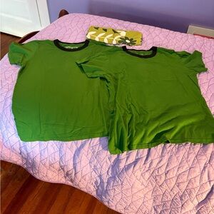 TWO Big Bud Press S green ringer tees with a hand stamped Big Bud Press bandana